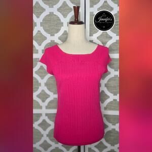 Rafaella Fuchsia Ribbed Boat Neckline and Shoulders Sweater Top Size Medium